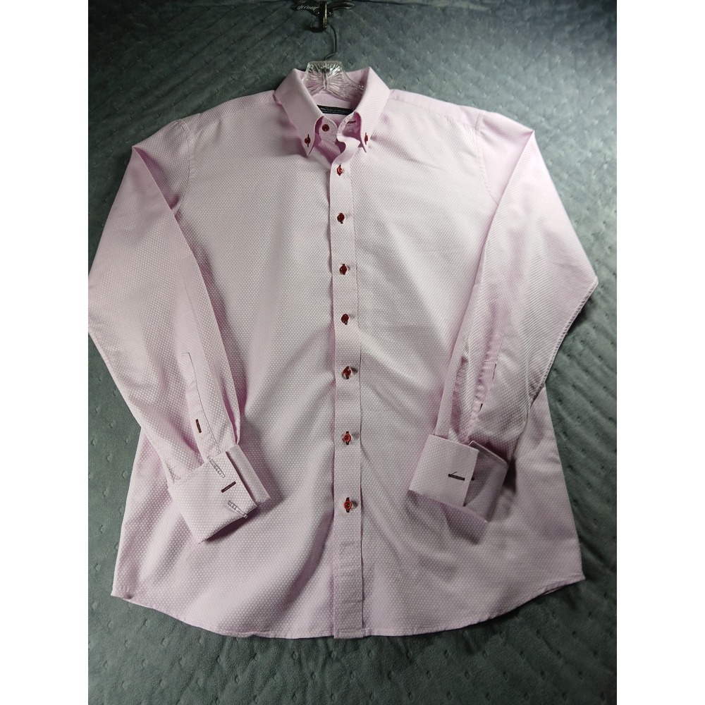 Om Sai Ram Hong Kong Grand Custom Pink Textured Button Down Dress Shirt Mens L